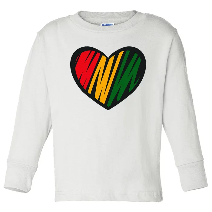 Black History Month Red Gold & Green Heart Toddler Long Sleeve Shirt