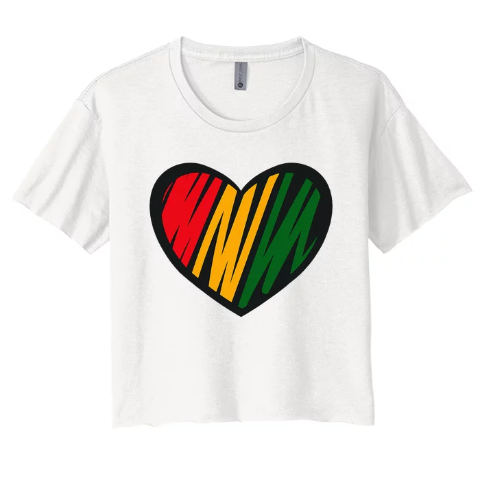 Black History Month Red Gold & Green Heart Women's Crop Top Tee