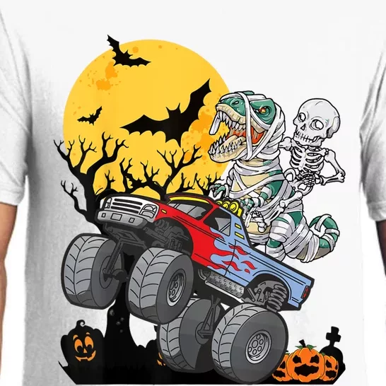 Boy Halloween Monster Truck Pumpkin Mummy Dinosaur T Rex Pajama Set