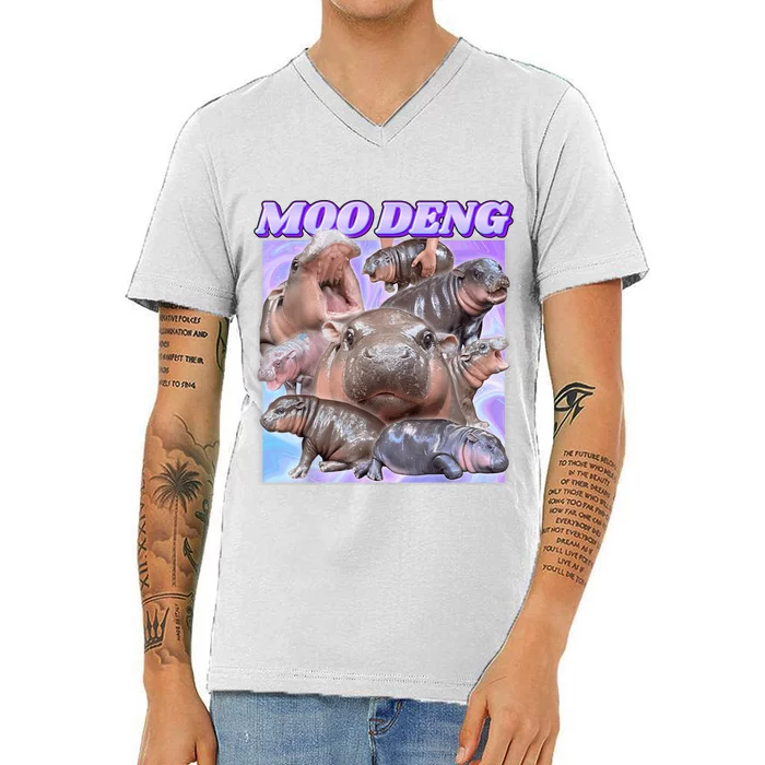 Baby Hippo Moo Deng V-Neck T-Shirt