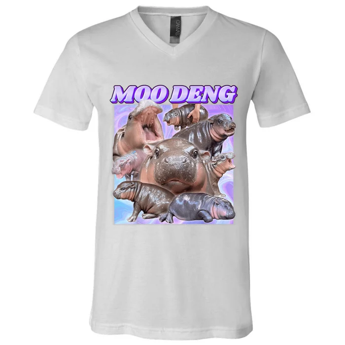 Baby Hippo Moo Deng V-Neck T-Shirt