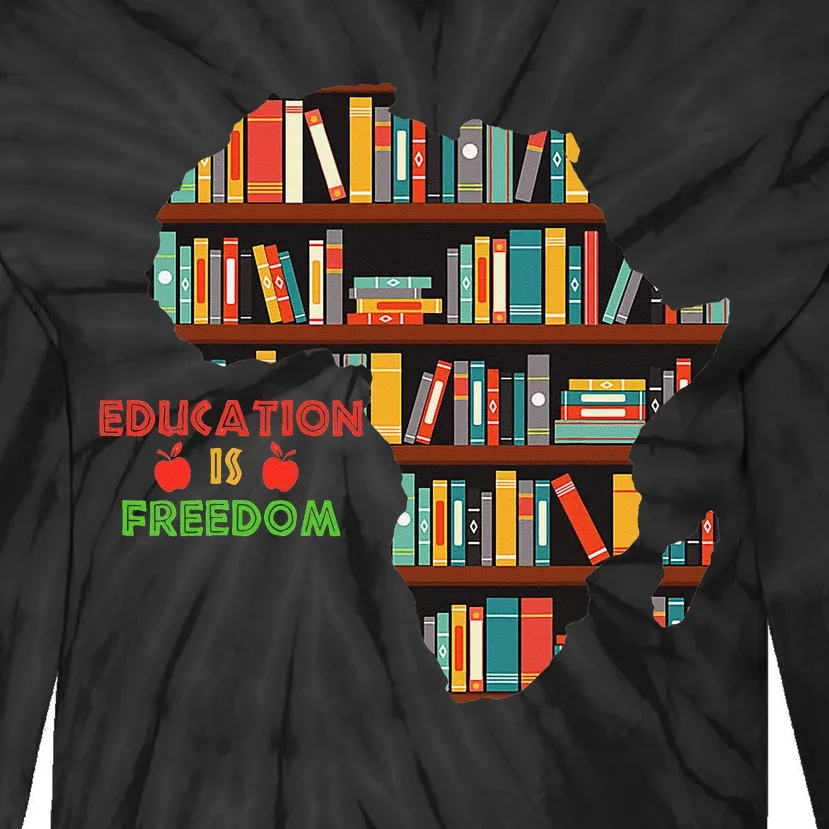 Black History Month Education Is Freedom Book Reader Tie-Dye Long Sleeve Shirt