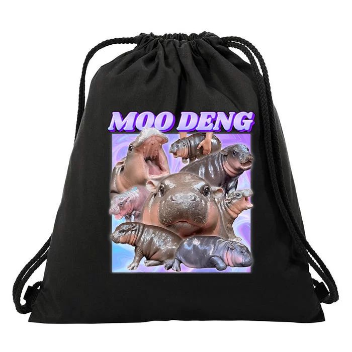 Baby Hippo Moo Deng Drawstring Bag