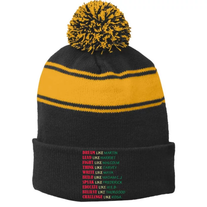 Black History Month Dream Like Martin Lead Like Harriet Stripe Pom Pom Beanie