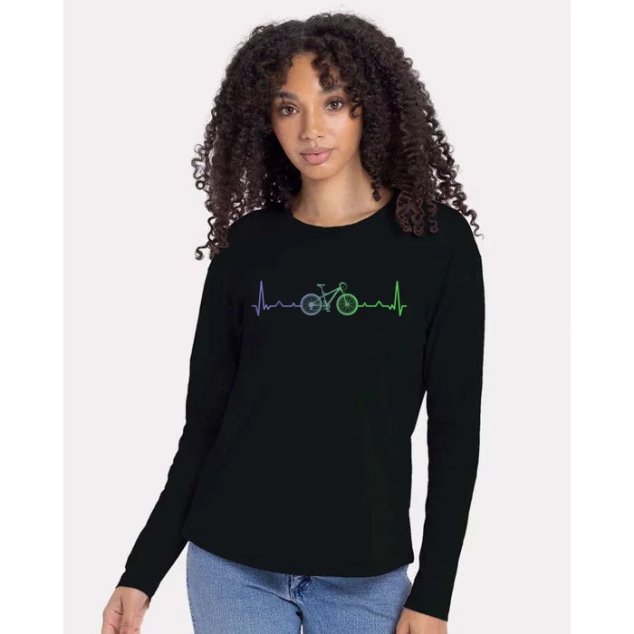 Bicycle Heartbeat Mountain Bike MTB Womens Cotton Relaxed Long Sleeve T-Shirt