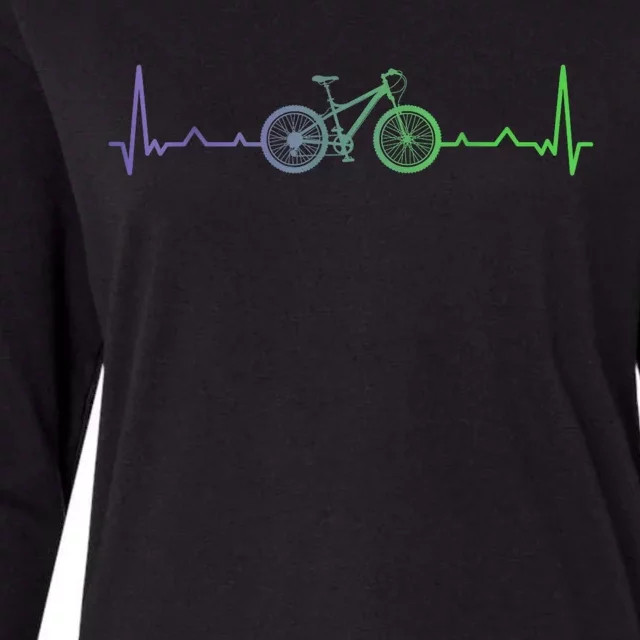 Bicycle Heartbeat Mountain Bike MTB Womens Cotton Relaxed Long Sleeve T-Shirt