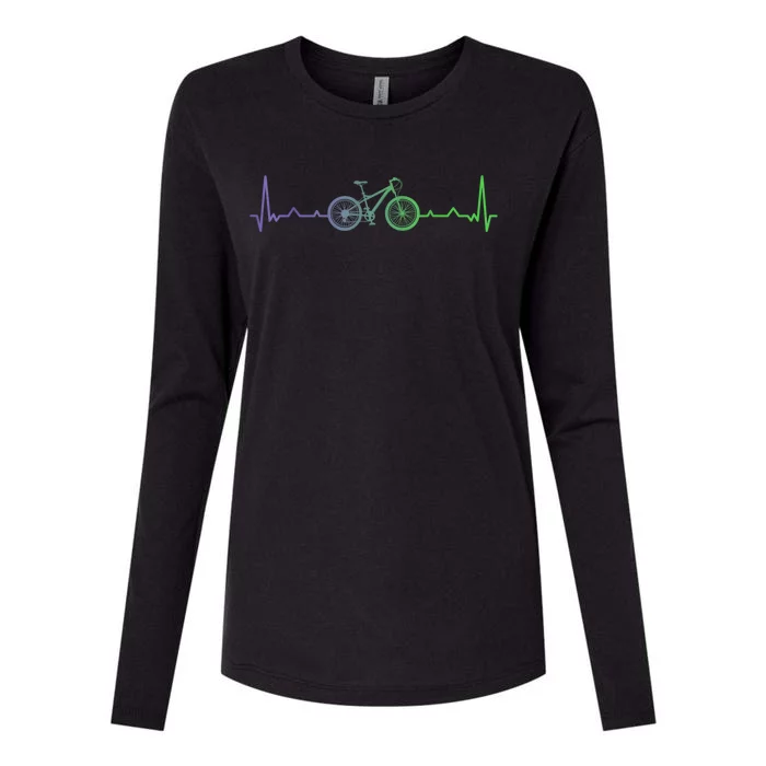 Bicycle Heartbeat Mountain Bike MTB Womens Cotton Relaxed Long Sleeve T-Shirt