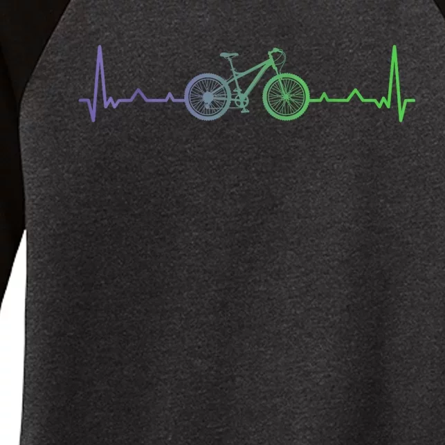 Bicycle Heartbeat Mountain Bike MTB Women's Tri-Blend 3/4-Sleeve Raglan Shirt