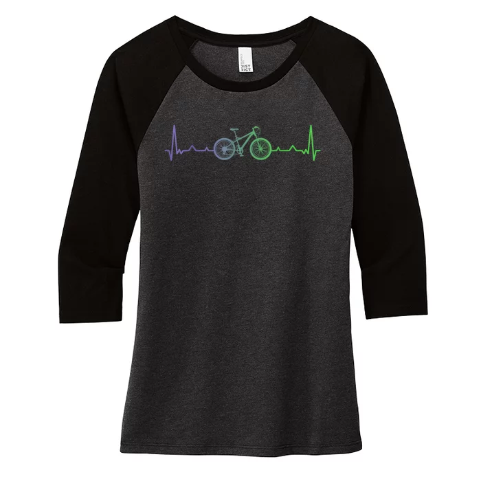 Bicycle Heartbeat Mountain Bike MTB Women's Tri-Blend 3/4-Sleeve Raglan Shirt