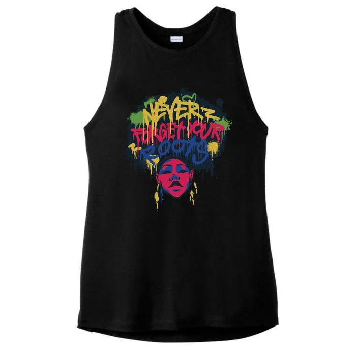 Black History Month Never Forget Your Roots Afro Ladies Tri-Blend Wicking Tank