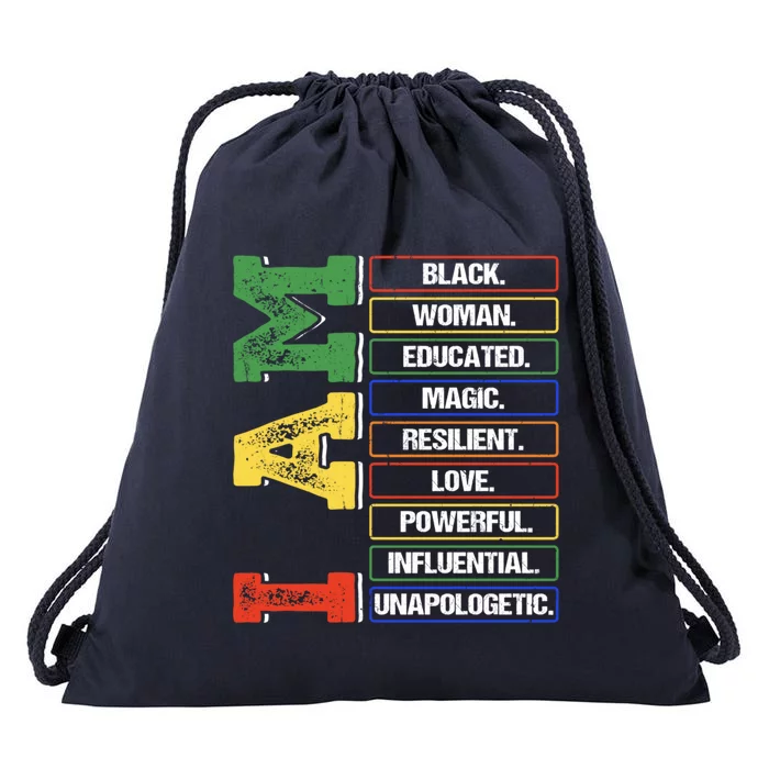 Black History Month I Am Black Educated Melanin Blm Gift Drawstring Bag