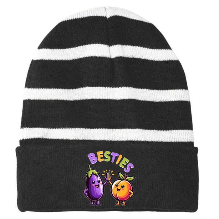 Besties Hilarious Naughty Humor Joke Saying Gag Striped Beanie with Solid Band