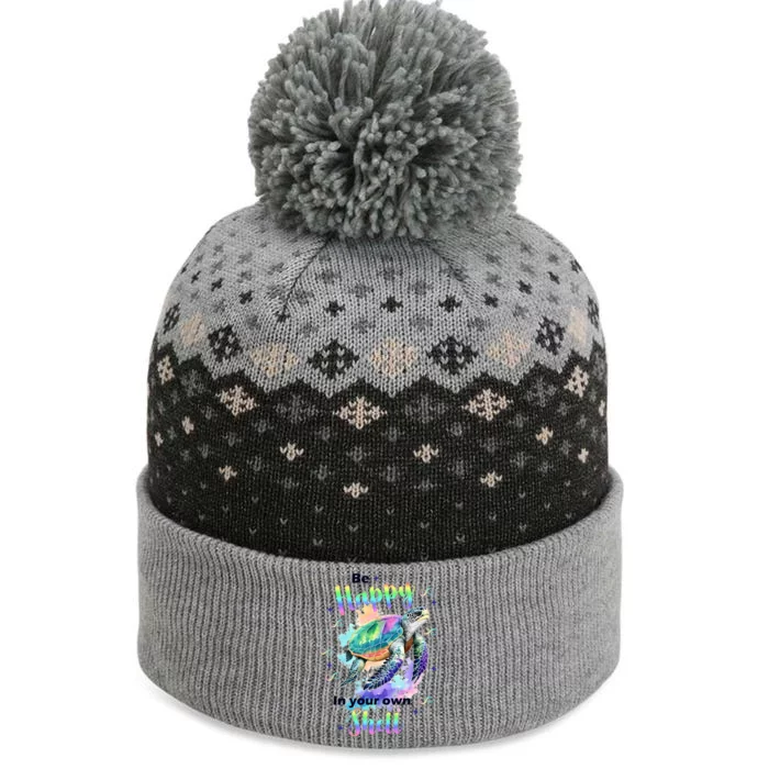 Be Happy On Your Own Colorful Turtle Self Love The Baniff Cuffed Pom Beanie