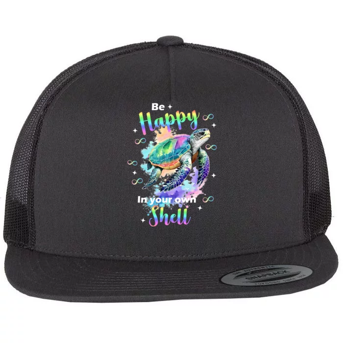 Be Happy On Your Own Colorful Turtle Self Love Flat Bill Trucker Hat