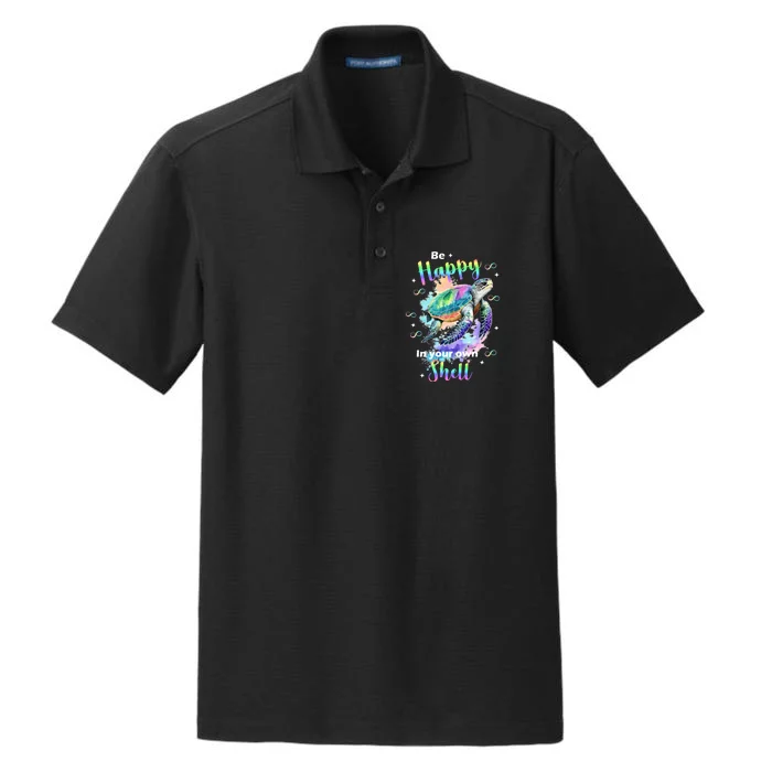 Be Happy On Your Own Colorful Turtle Self Love Dry Zone Grid Performance Polo