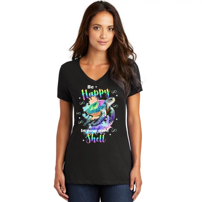 Be Happy On Your Own Colorful Turtle Self Love Women's V-Neck T-Shirt