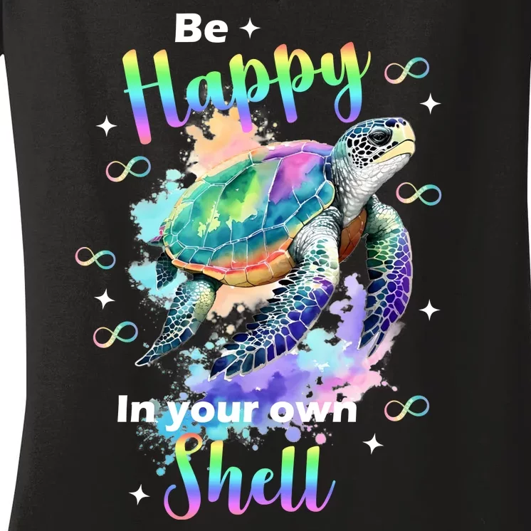 Be Happy On Your Own Colorful Turtle Self Love Women's V-Neck T-Shirt