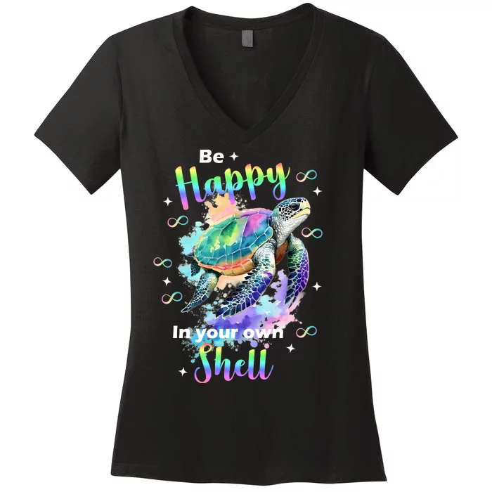 Be Happy On Your Own Colorful Turtle Self Love Women's V-Neck T-Shirt