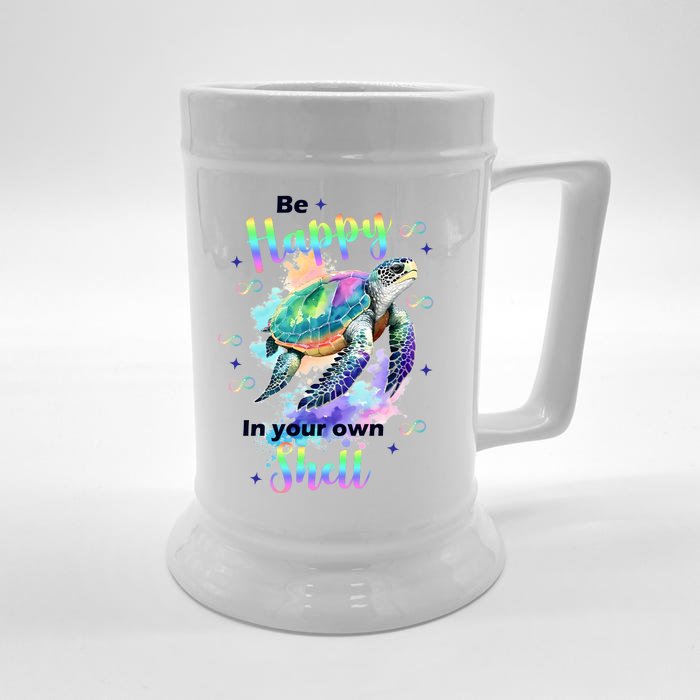 Be Happy On Your Own Colorful Turtle Self Love Front & Back Beer Stein