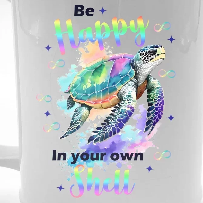 Be Happy On Your Own Colorful Turtle Self Love Front & Back Beer Stein