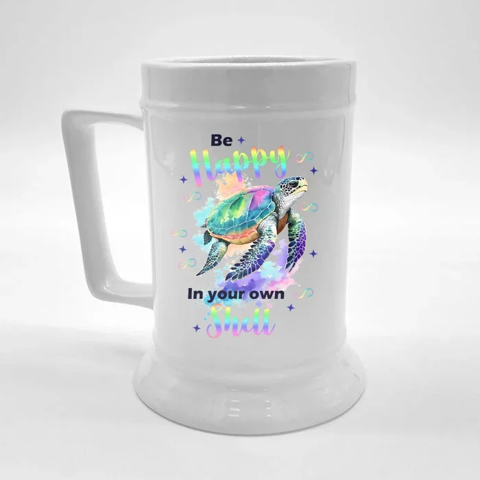 Be Happy On Your Own Colorful Turtle Self Love Front & Back Beer Stein