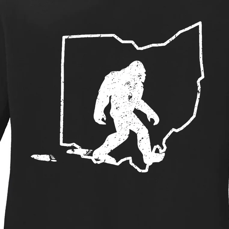 Bigfoot Hunter Ohio Retro Pride Ladies Long Sleeve Shirt