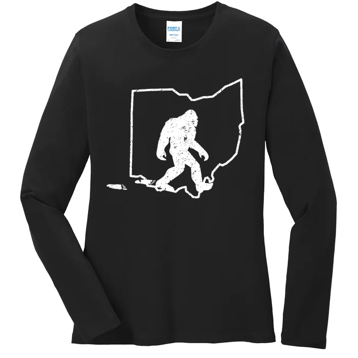 Bigfoot Hunter Ohio Retro Pride Ladies Long Sleeve Shirt