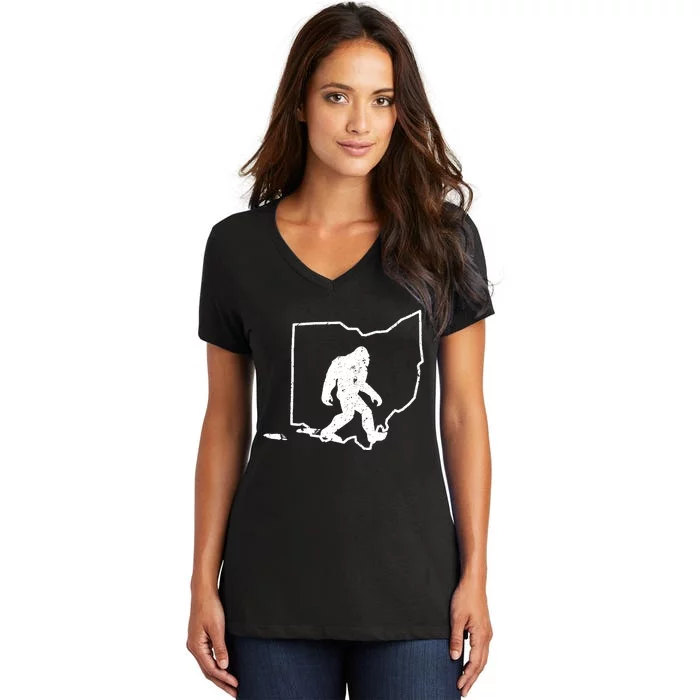 Bigfoot Hunter Ohio Retro Pride Women's V-Neck T-Shirt