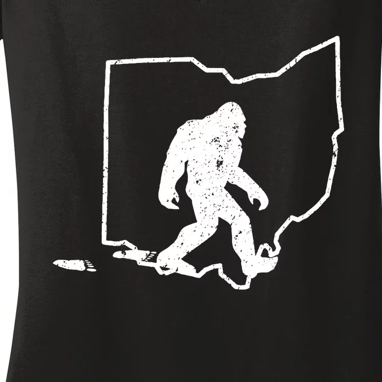 Bigfoot Hunter Ohio Retro Pride Women's V-Neck T-Shirt