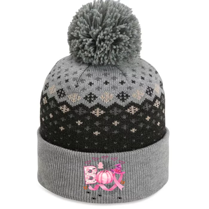 Boo Halloween October Breast Cancer Awareness The Baniff Cuffed Pom Beanie