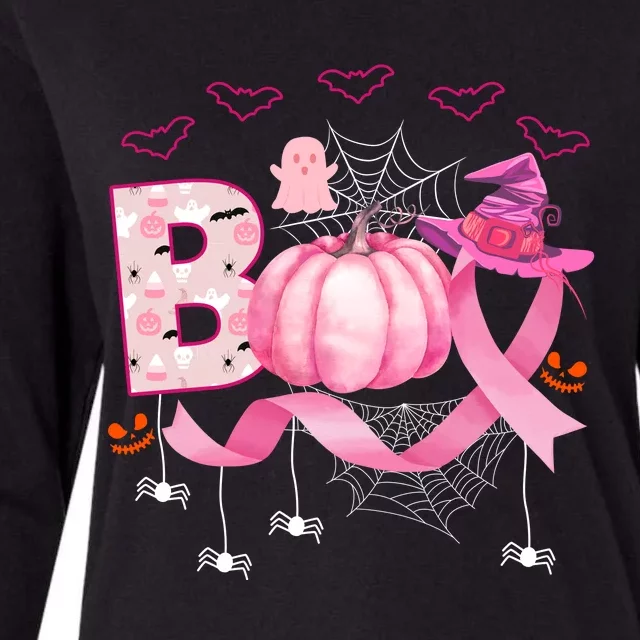 Boo Halloween October Breast Cancer Awareness Womens Cotton Relaxed Long Sleeve T-Shirt