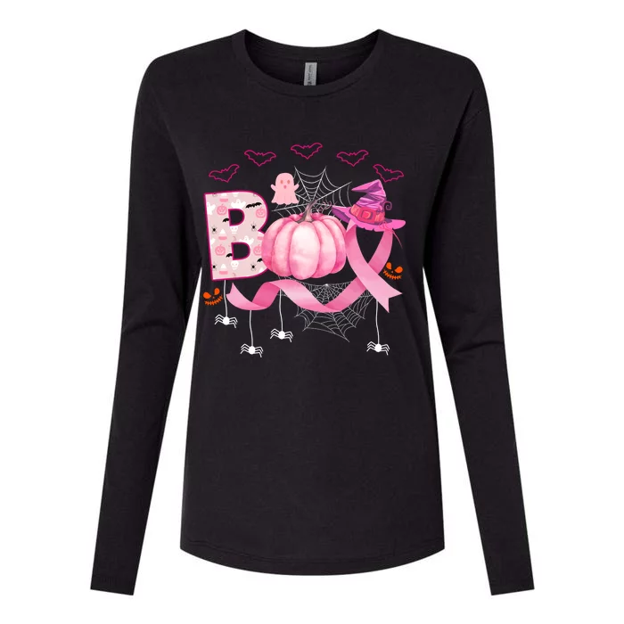 Boo Halloween October Breast Cancer Awareness Womens Cotton Relaxed Long Sleeve T-Shirt