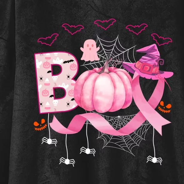 Boo Halloween October Breast Cancer Awareness Hooded Wearable Blanket