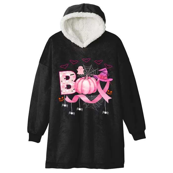 Boo Halloween October Breast Cancer Awareness Hooded Wearable Blanket