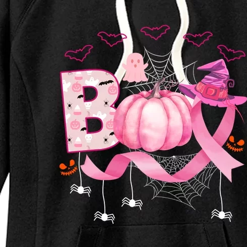 Boo Halloween October Breast Cancer Awareness Women's Fleece Hoodie