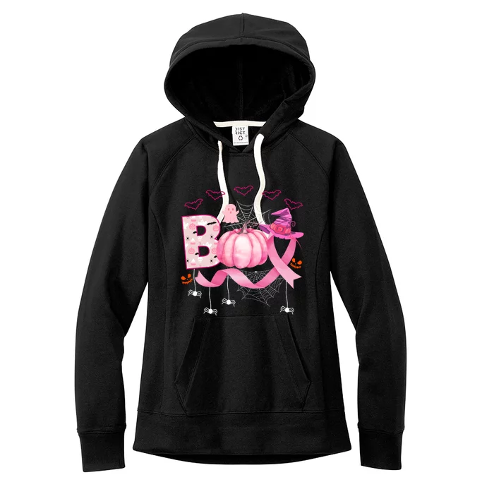 Boo Halloween October Breast Cancer Awareness Women's Fleece Hoodie