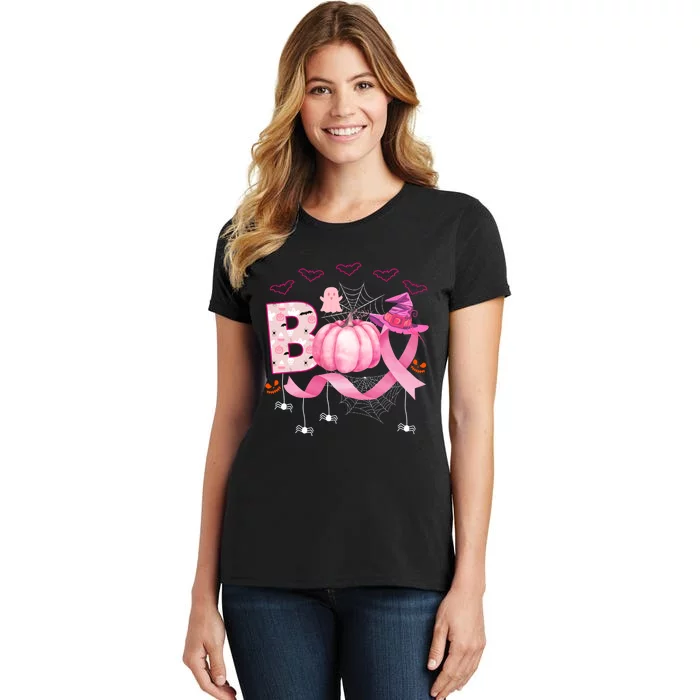 Boo Halloween October Breast Cancer Awareness Women's T-Shirt