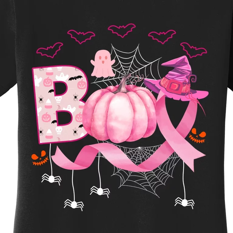 Boo Halloween October Breast Cancer Awareness Women's T-Shirt