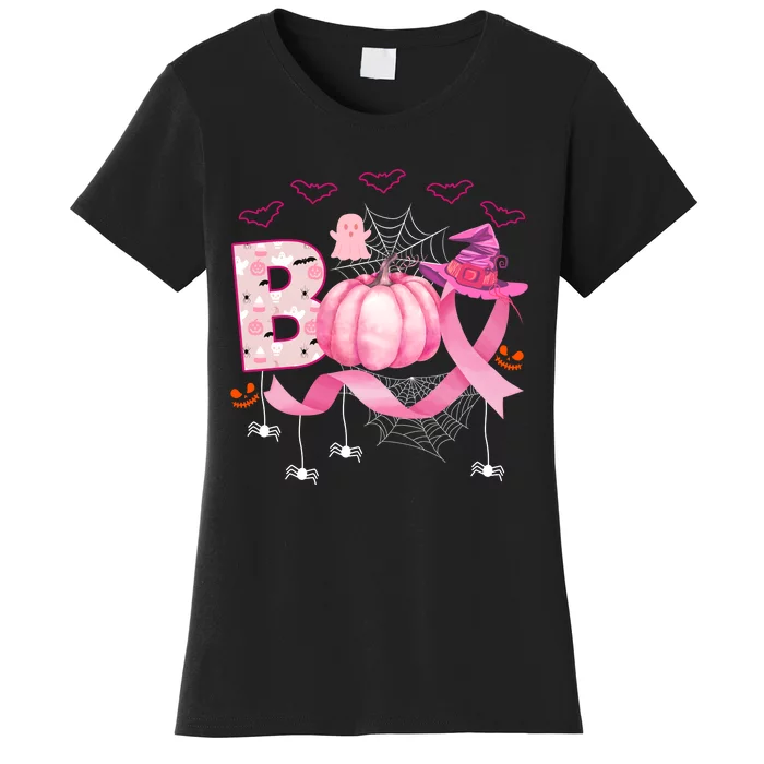 Boo Halloween October Breast Cancer Awareness Women's T-Shirt