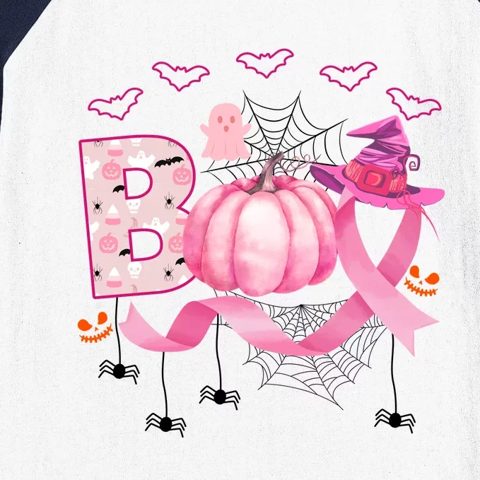 Boo Halloween October Breast Cancer Awareness Baseball Sleeve Shirt