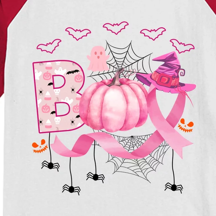 Boo Halloween October Breast Cancer Awareness Kids Colorblock Raglan Jersey