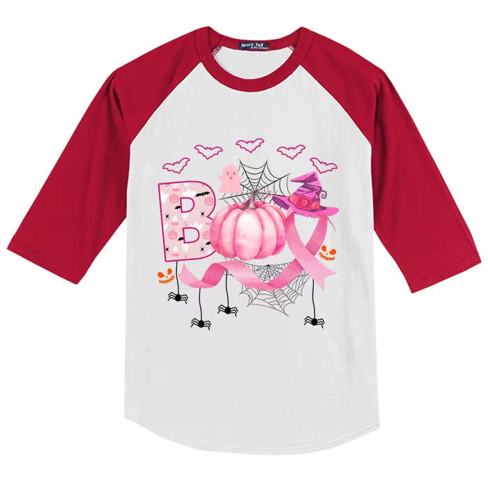 Boo Halloween October Breast Cancer Awareness Kids Colorblock Raglan Jersey