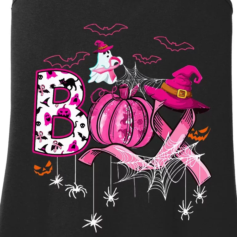 Boo Halloween Pumpkin Ribbon Witch Breast Cancer Ladies Essential Tank