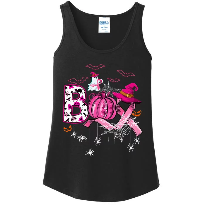 Boo Halloween Pumpkin Ribbon Witch Breast Cancer Ladies Essential Tank