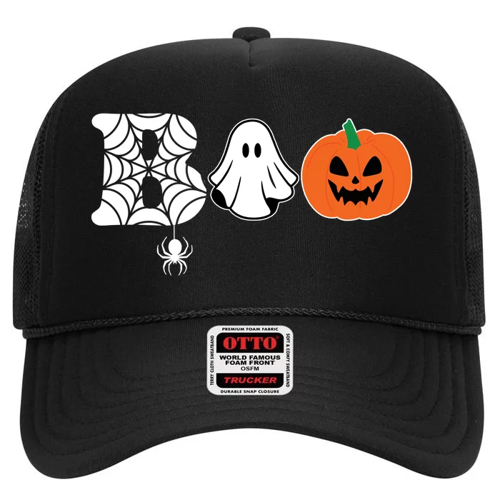 Boo Halloween Pumpkin Festive High Crown Mesh Trucker Hat