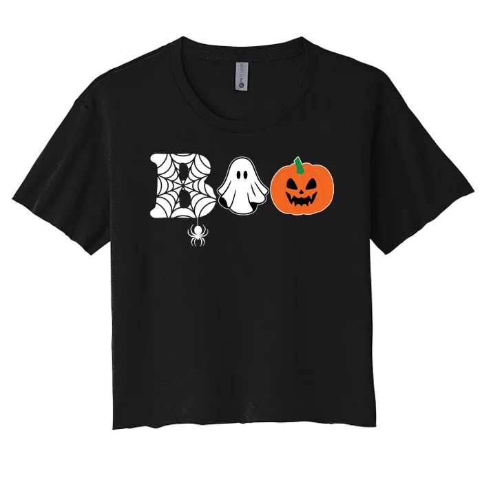 Boo Halloween Pumpkin Festive Women's Crop Top Tee