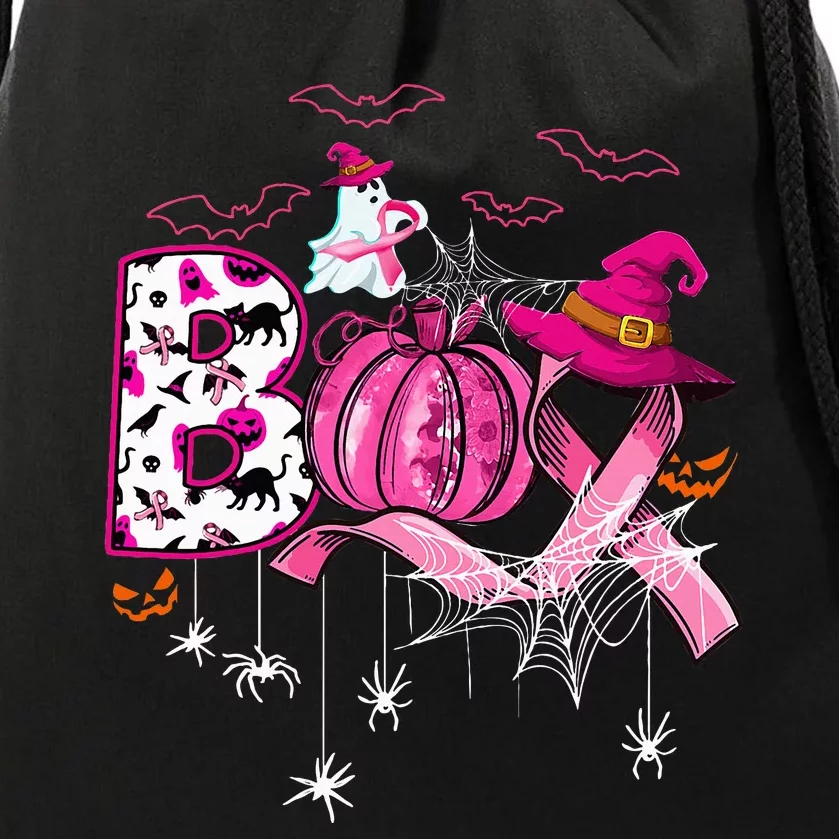 Boo Halloween Pumpkin Pink Ribbon Witch Breast Cancer Drawstring Bag