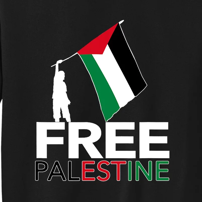 Boy Hold Palestine Flag I Love Free Palestine Gaza Tall Sweatshirt