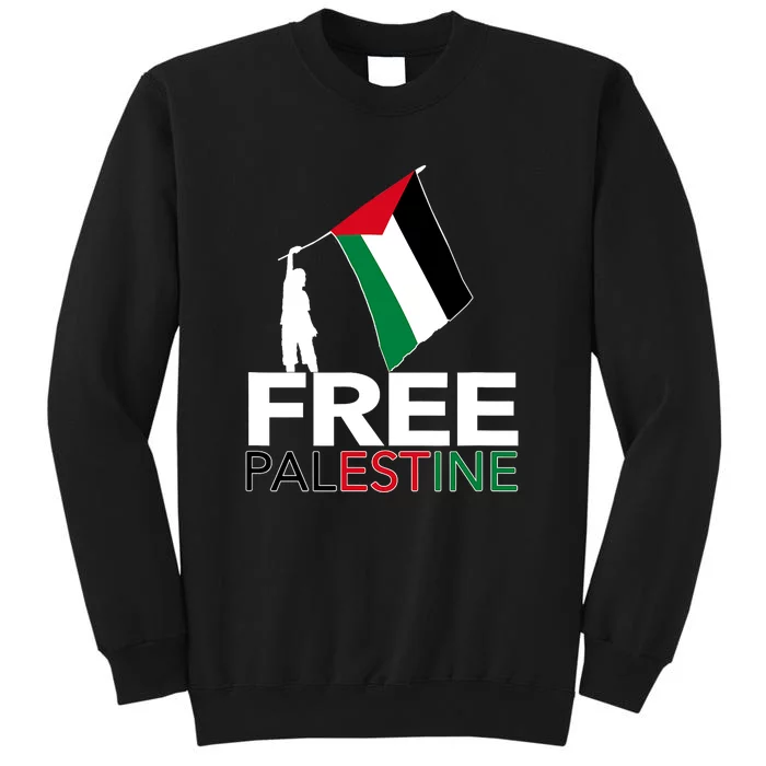 Boy Hold Palestine Flag I Love Free Palestine Gaza Tall Sweatshirt