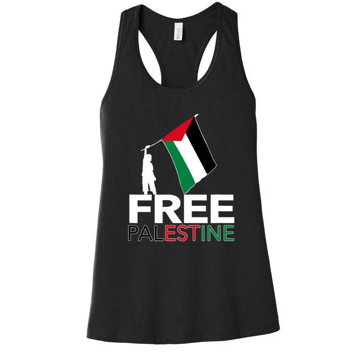 Boy Hold Palestine Flag I Love Free Palestine Gaza Women's Racerback Tank